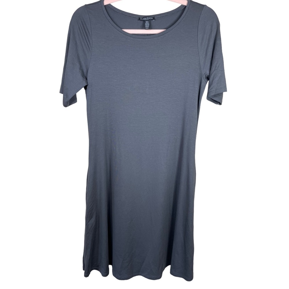 Eileen Fisher Gray Dress Womens PS. Stretch Viscose Jersey V Neck 3/4 Sleeves